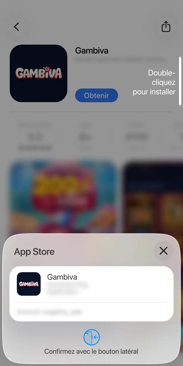 Authentifiez le téléchargement de Gambiva avec Face ID, Touch ID ou votre mot de passe Apple.