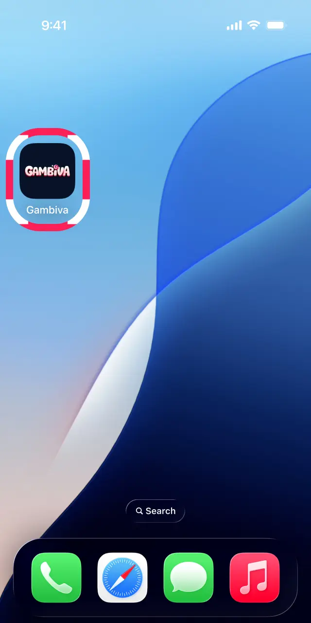 Ouvrez l'application Gambiva, connectez-vous ou inscrivez-vous pour commencer à jouer en France.
