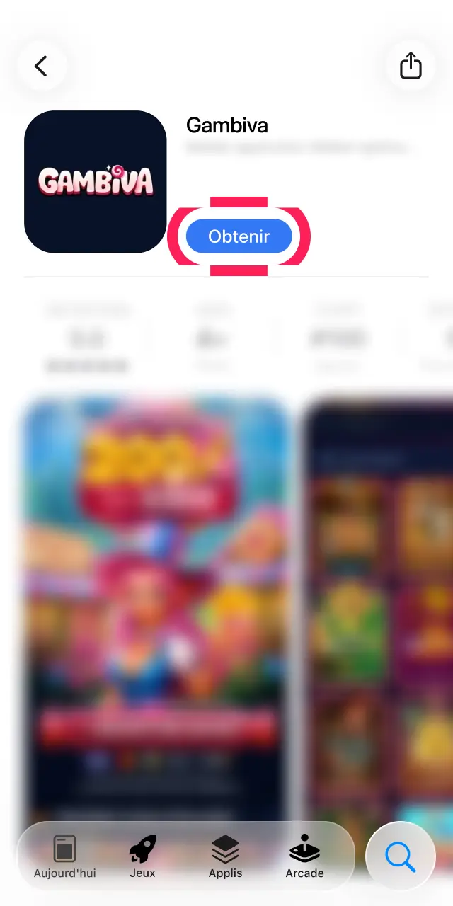 Appuyez sur le bouton Obtenir sur l'App Store pour lancer le téléchargement gratuit de Gambiva.
