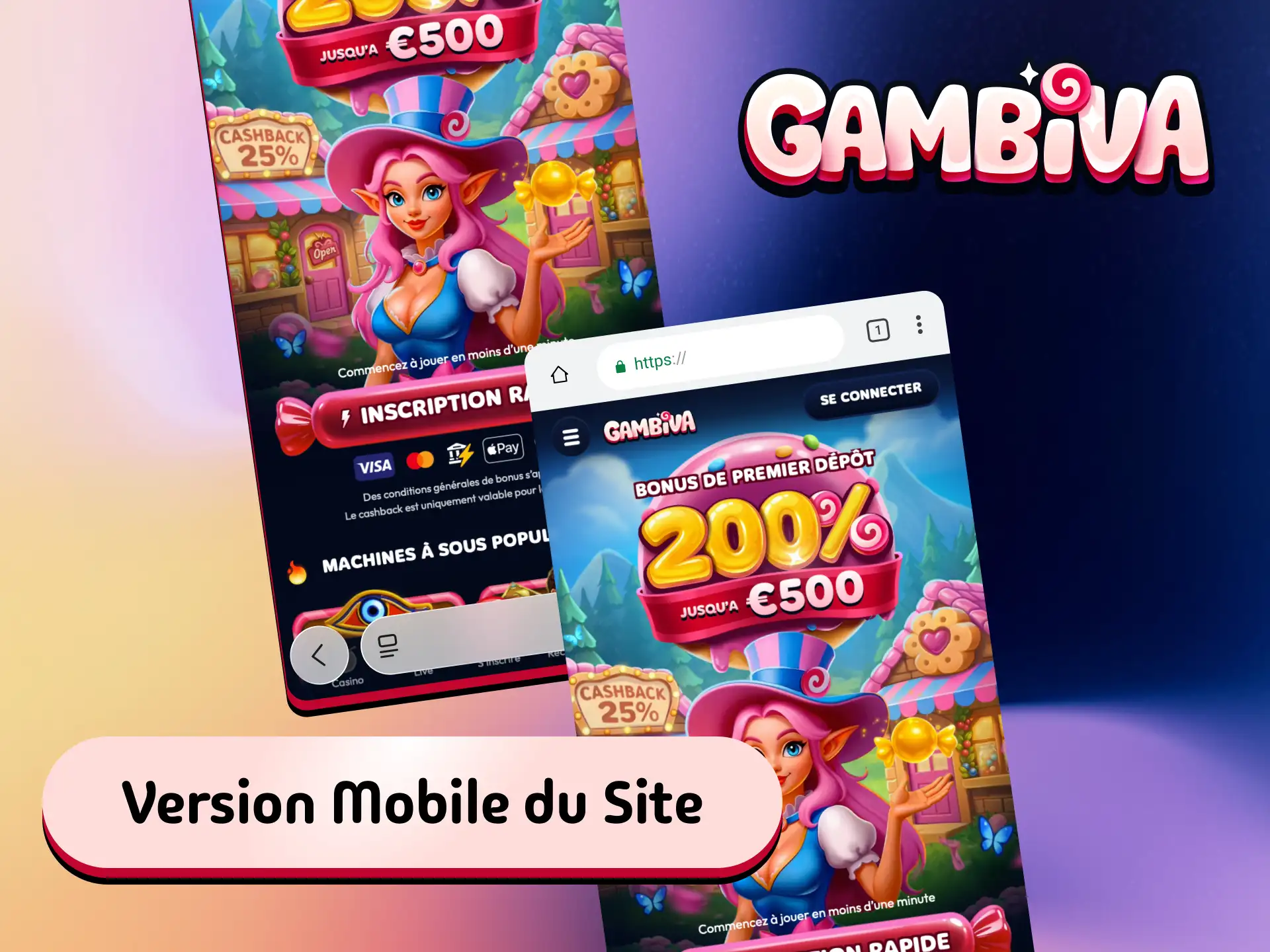 Accédez à la version mobile du site Gambiva depuis votre navigateur sans téléchargement.