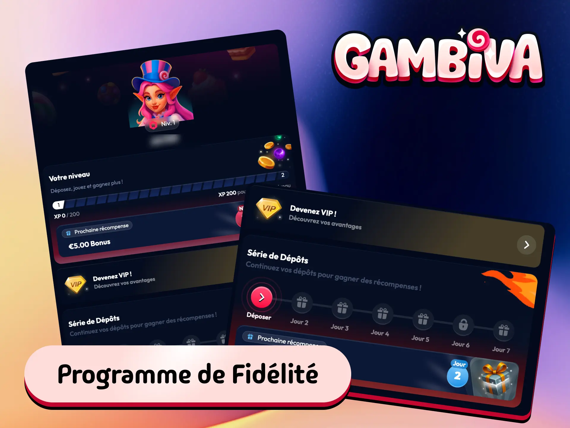 Programme de fidélité Gambiva France avec cashback et avantages exclusifs pour les parieurs actifs.