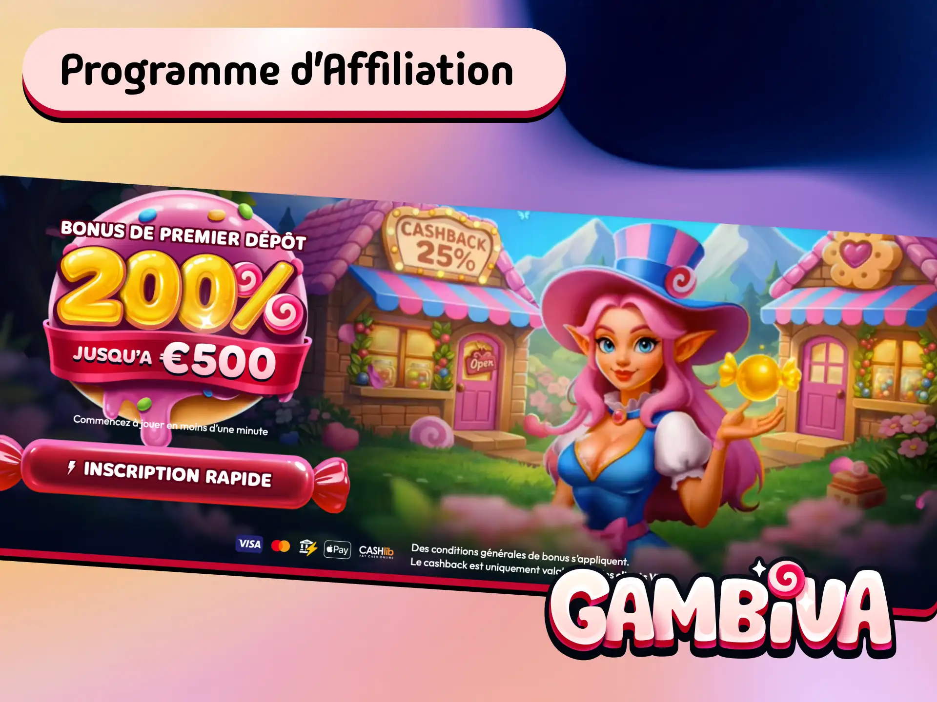 Programme d'affiliation Gambiva France pour gagner des commissions en parrainant de nouveaux joueurs.