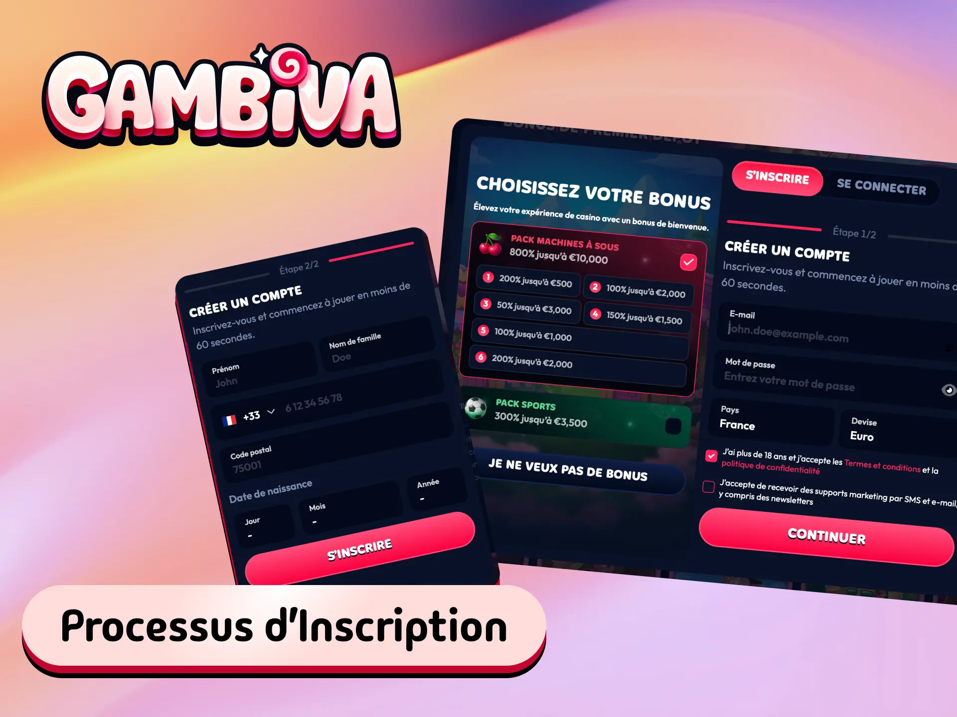 Processus d'inscription sur Gambiva France pour créer votre compte en quelques minutes.