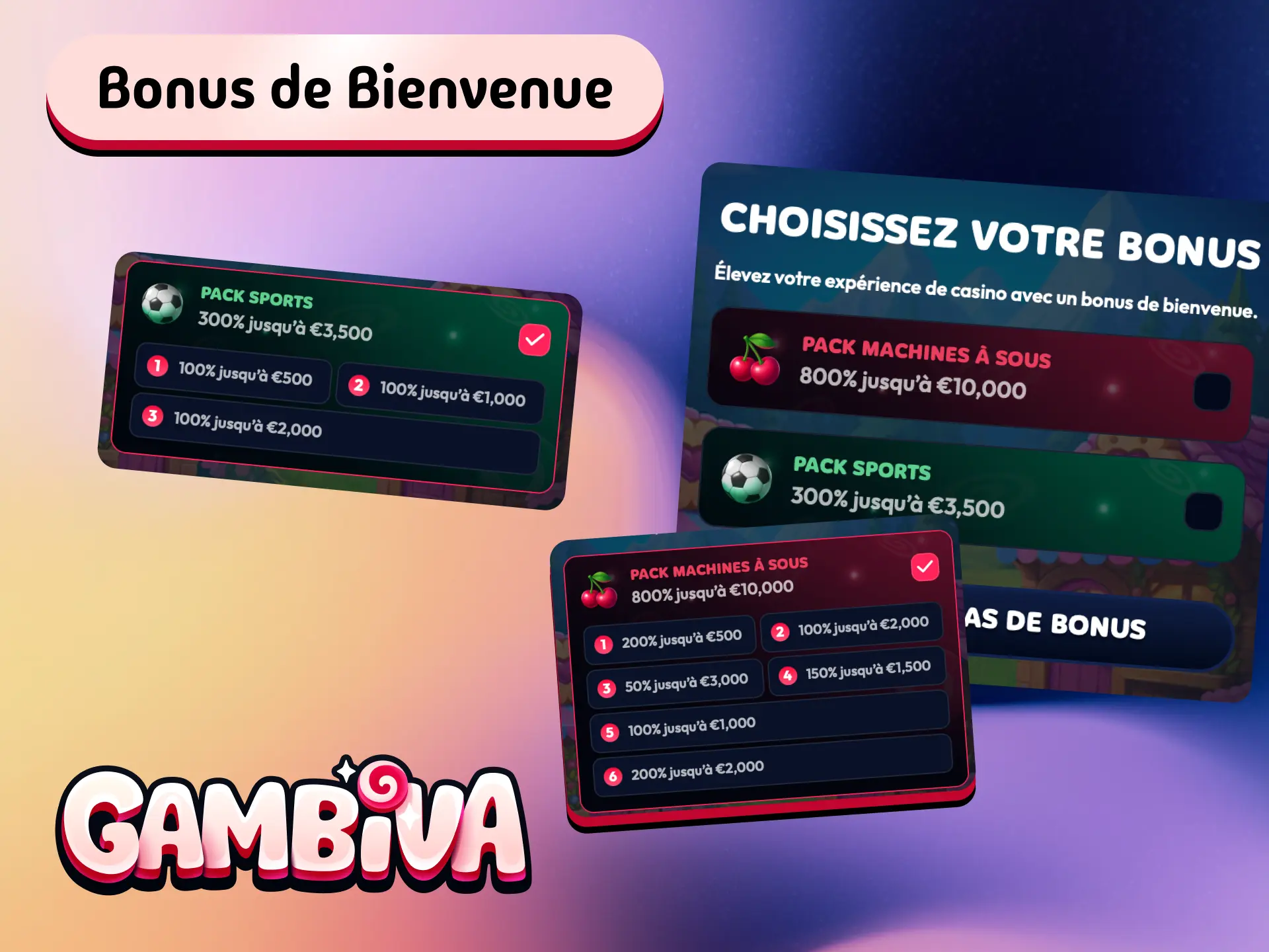 Bonus de bienvenue Gambiva France pour les nouveaux joueurs avec des fonds supplémentaires au premier dépôt.