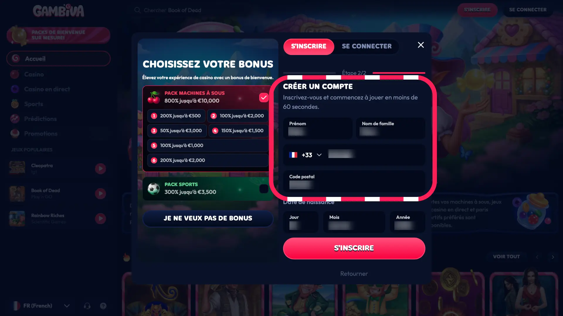 Définissez un nom d'utilisateur et un mot de passe sécurisé sur Gambiva France.